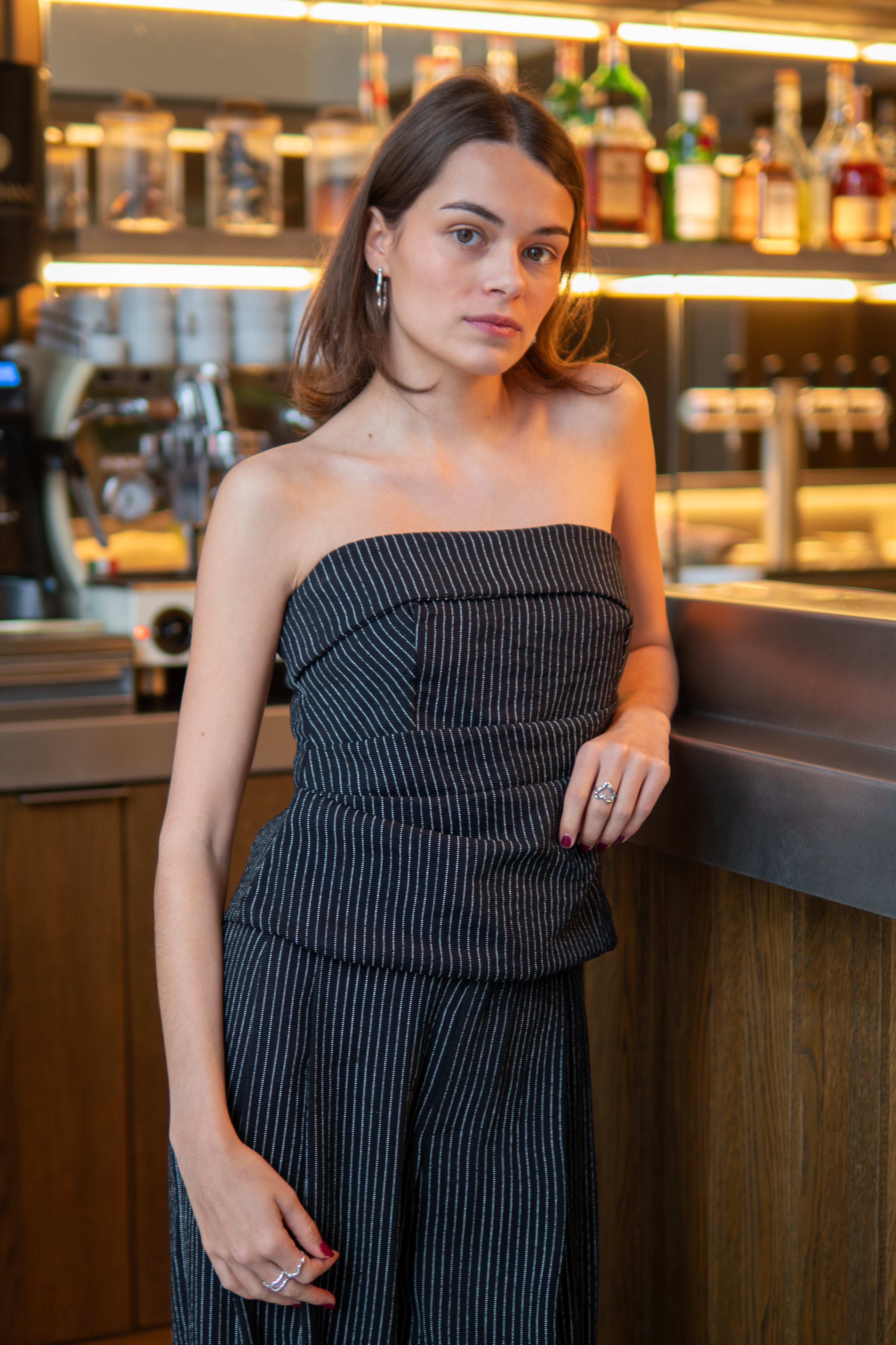 Clarisse Pinstripe Top Black