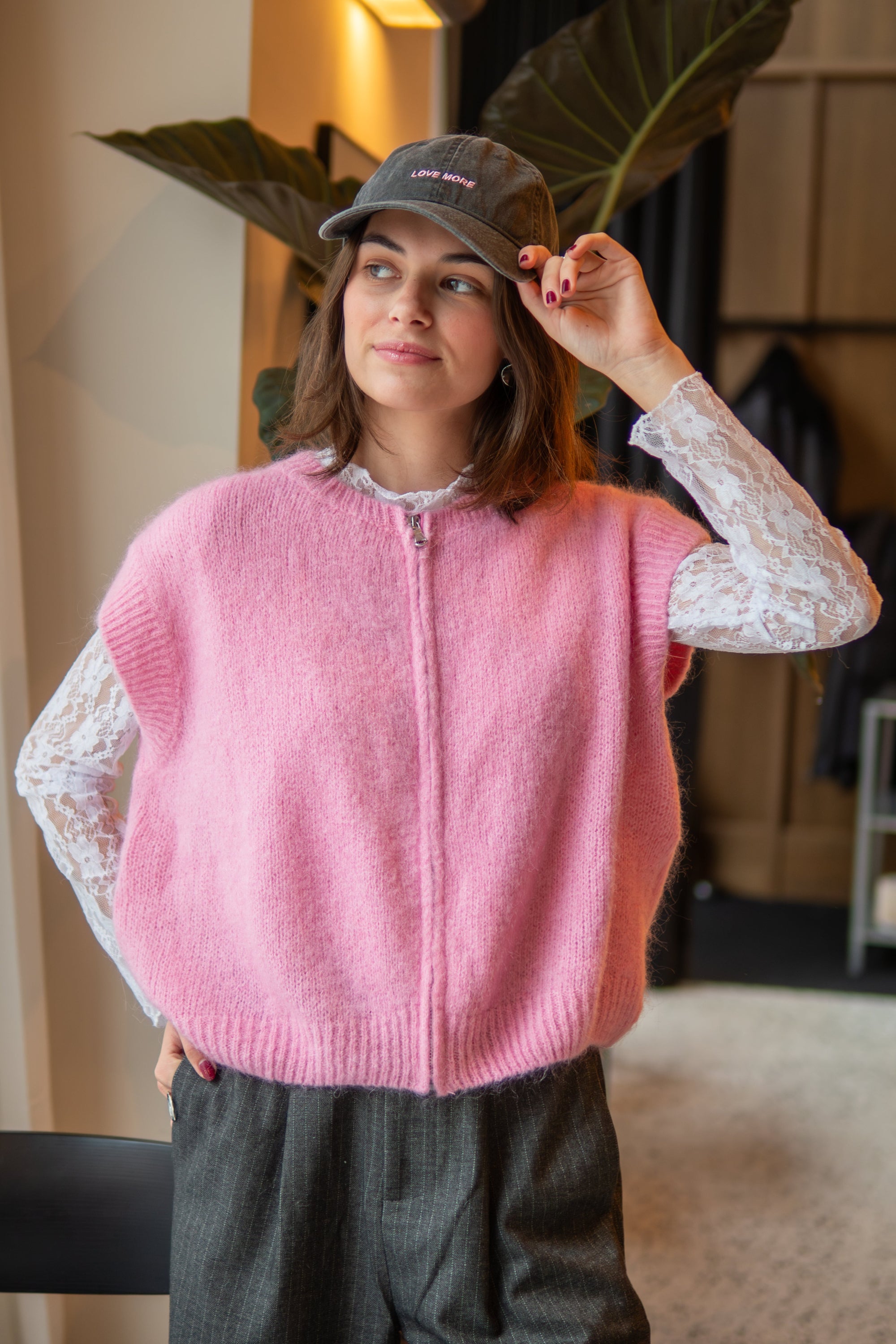 Lola Zip Cardigan Bonbon Rose