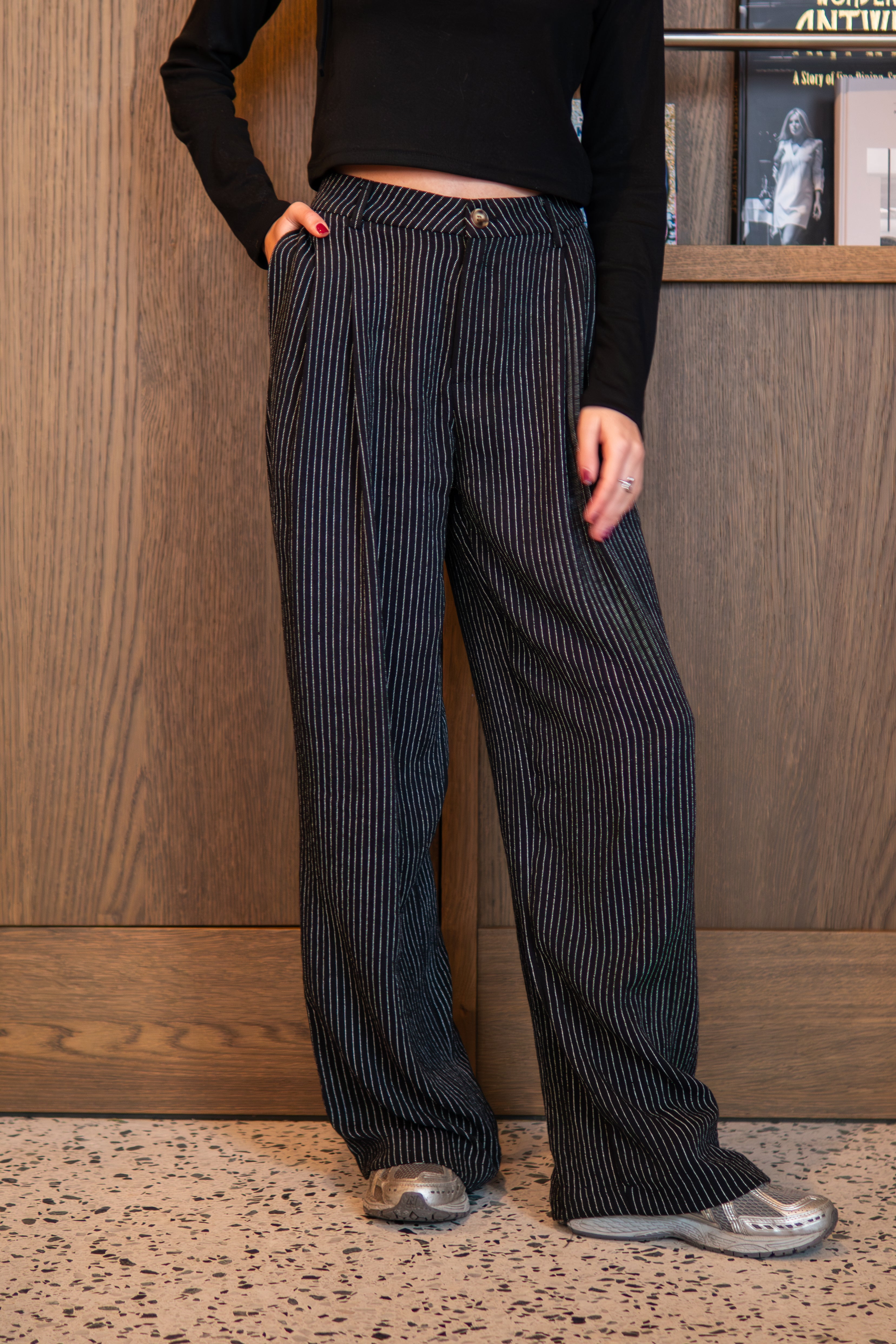 Clarisse Pinstripe Pants Black