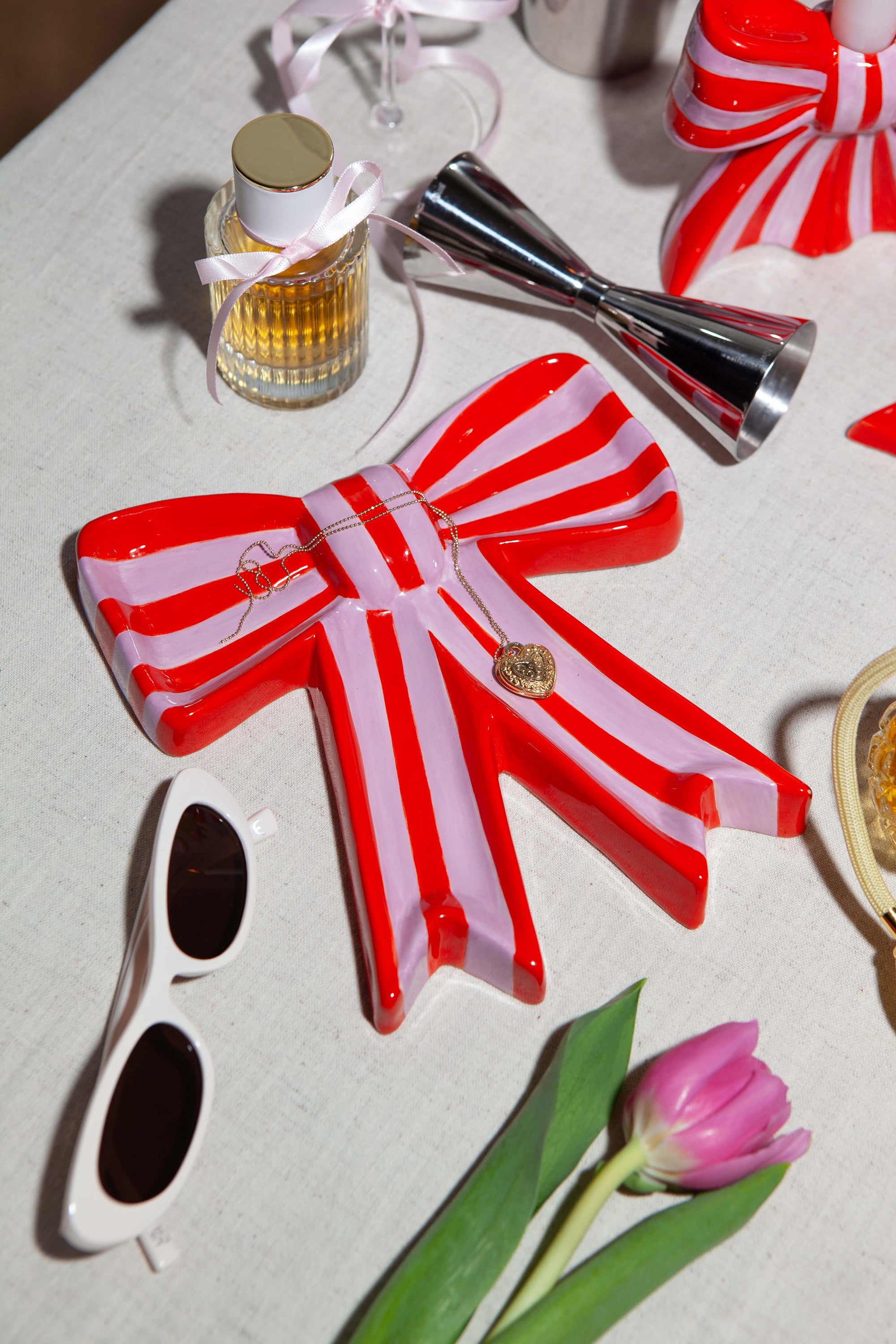 Bow Trinket Tray Pink & Red