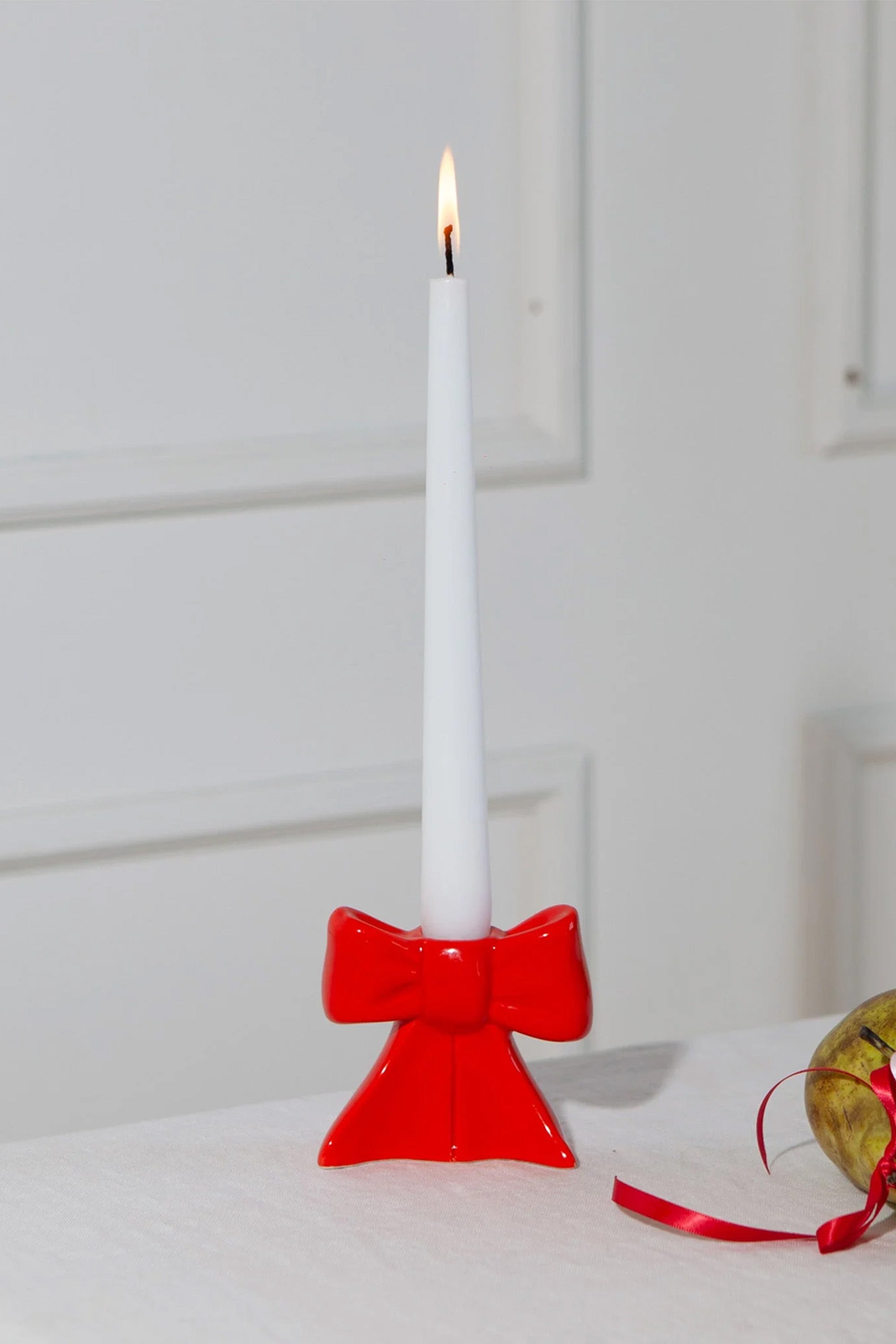 Candle Holder Bow Red Small