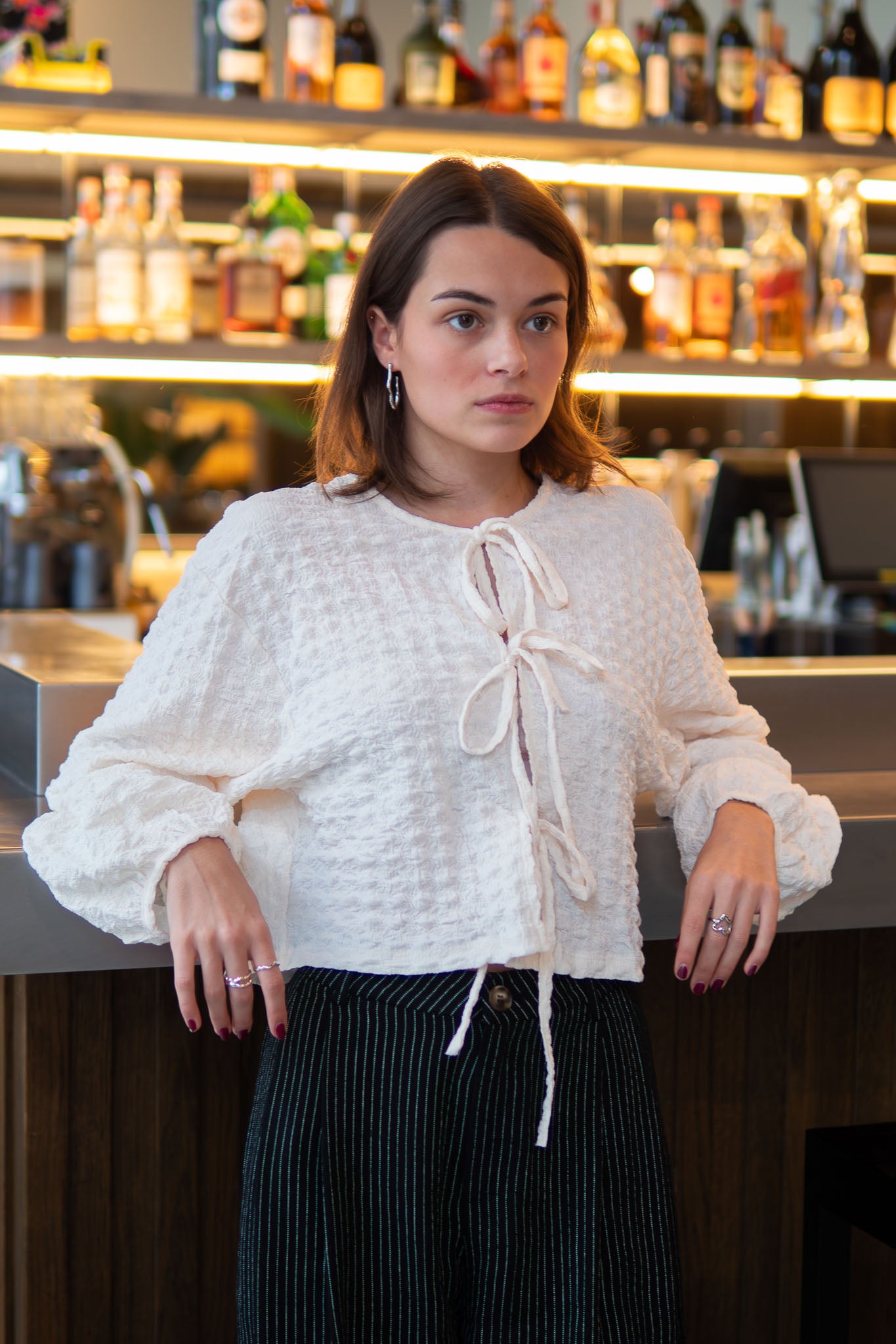 Ona Textured Bow Top Ivory