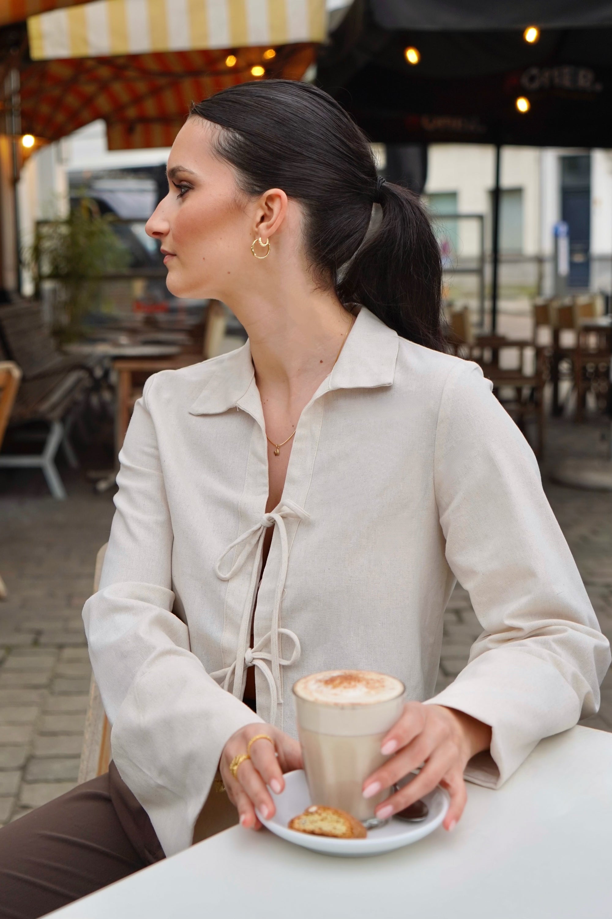 Florence Bow Chemise Beige